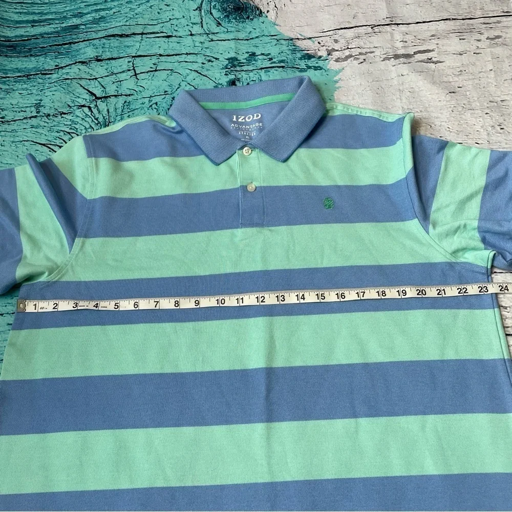 IZOD Men’s Advantage Performance Stretch Polo Shirt Size XL Blue‎ Green Striped
